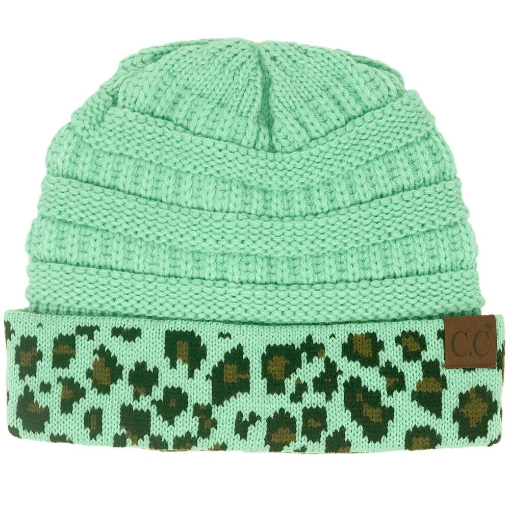 8460 CC Winter Fall Trendy Chunky Stretchy Cable Knit Beanie Hat Leopard
